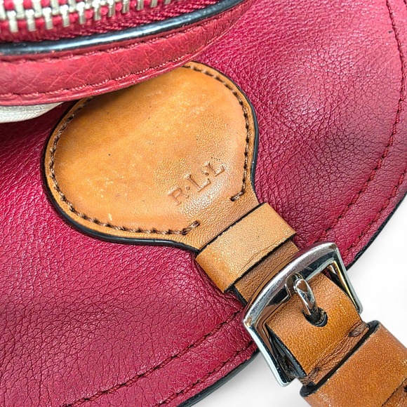 Ralph Lauren RLL Leather Bag Purse Handbag Red Brown - Picture 7 of 13